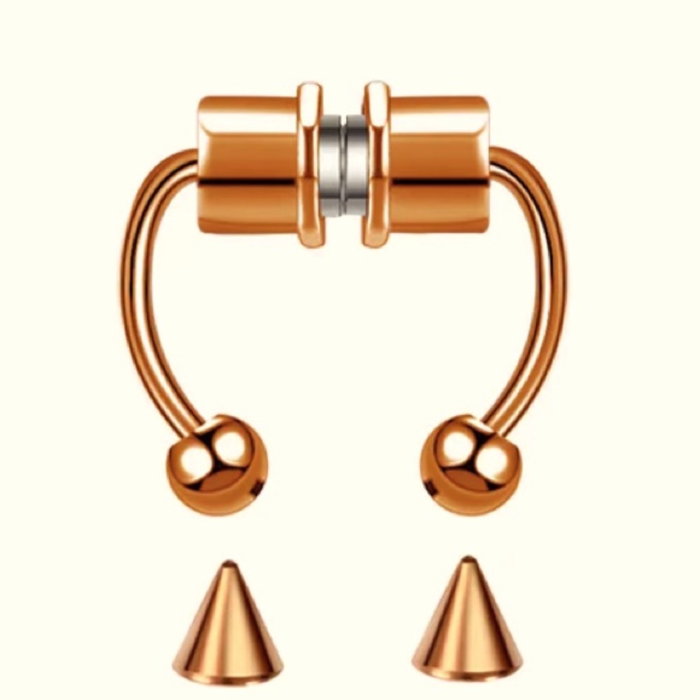 🆕Magnetic Nose Septum Ring (Rose Gold)with 2 sets of ends (ball and spike cone)